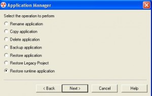 Select Restore Runtime Application