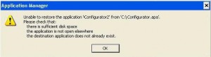 Unable to Restore Application Message