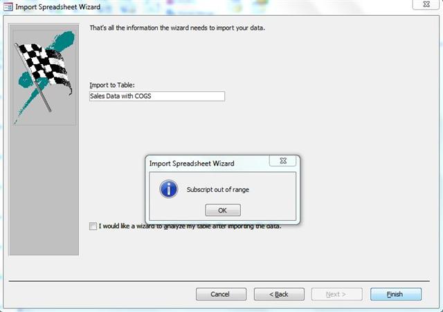 Subscript Out of Range Subscript Out of Range when Importing Excel Data to Access 2010