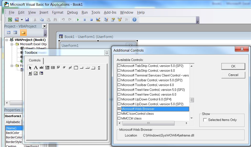 Insert Microsoft Web Browser Control